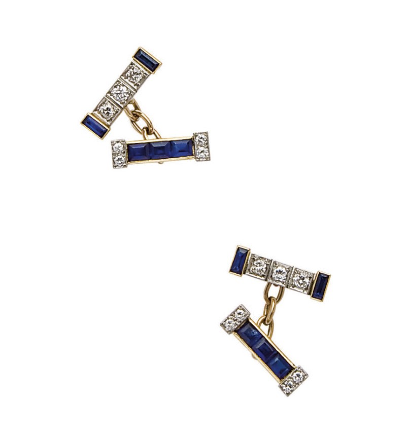 PAIRE DE BOUTONS DE MANCHETTE SAPHIRS ET DIAMANTS