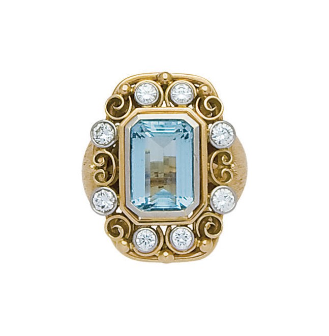 BAGUE AIGUE-MARINE ET DIAMANTS