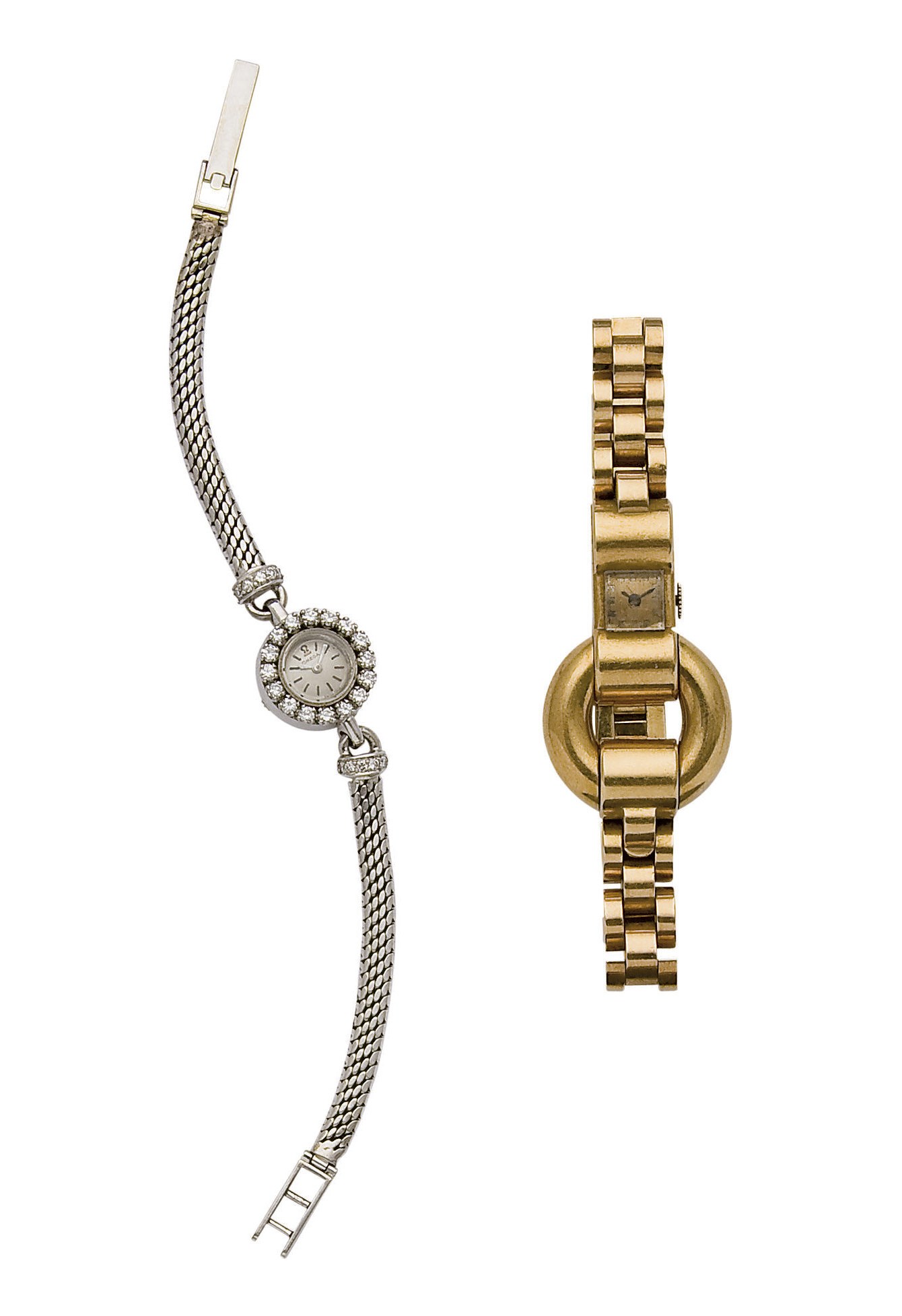 MONTRE BRACELET DE DAME DIAMANTS, PAR OMEGA ET MONTRE BRACELET DE DAME RETRO EN OR