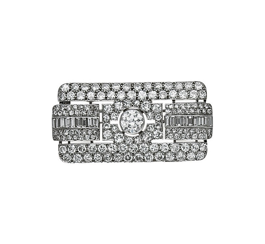 BROCHE ART DECO PLAQUE DIAMANTS
