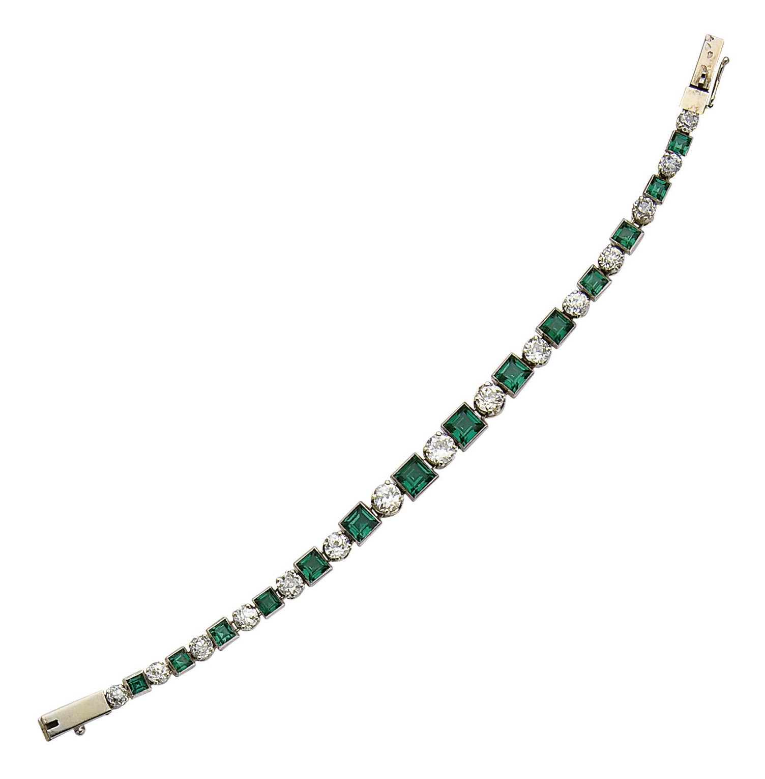 BRACELET LIGNE DOUBLETS SPINELLES SYNTHETIQUES, EMAIL ET DIAMANTS
