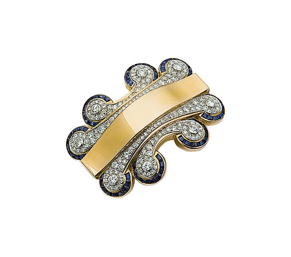 BROCHE RETRO SAPHIRS ET DIAMANTS