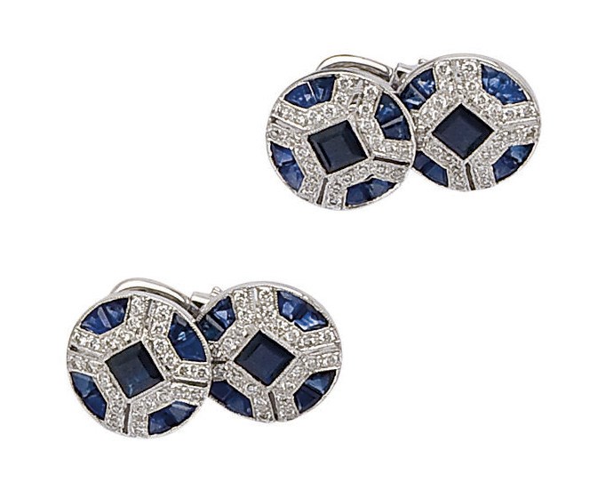 BOUTONS DE MANCHETTE SAPHIRS ET DIAMANTS