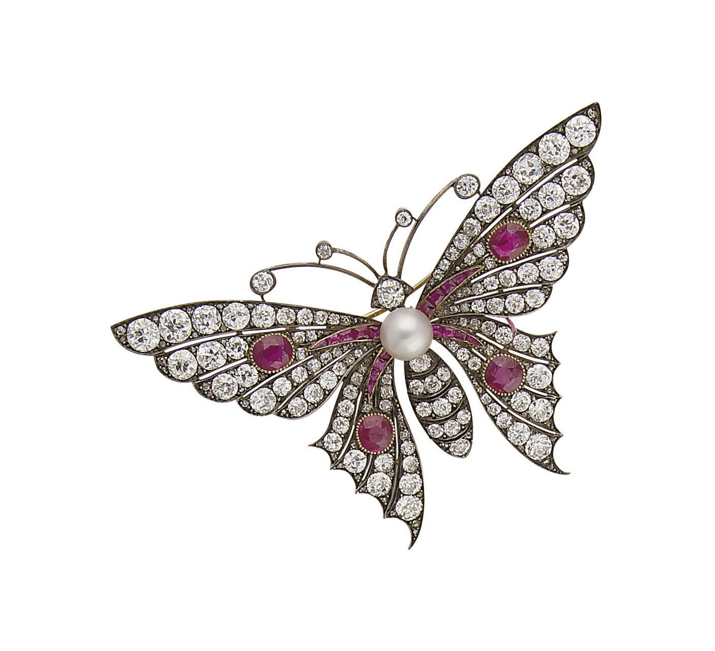 BROCHE PERLE, RUBIS ET DIAMANTS