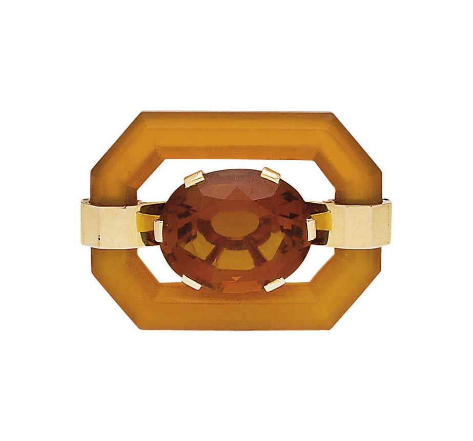 BROCHE CITRINE ET ECAILLE DE TORTUE, PAR RENE BOIVIN