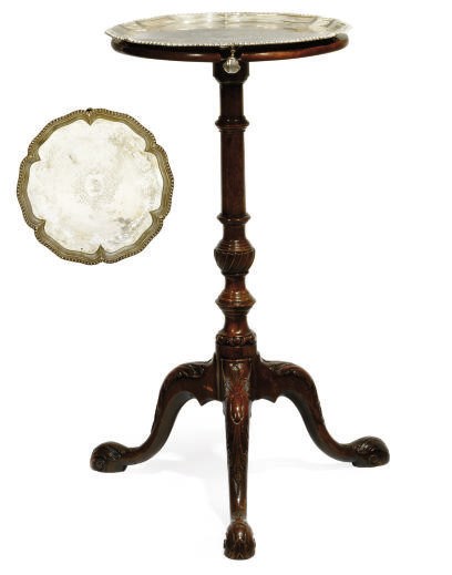 A GEORGE III SILVER SALVER TEA TABLE