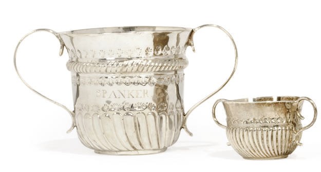 A SMALL GEORGE III SILVER PORRINGER, POSSIBLY A DOG RACING PRIZE