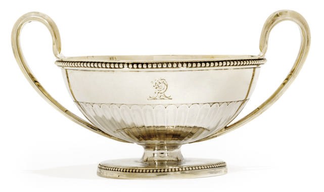 A GEORGE III SILVER TWO-HANDLED SUGAR BOWL