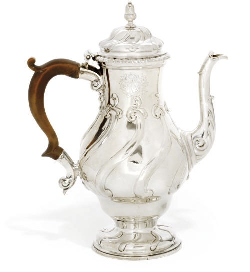 A GEORGE II SILVER COFFEE POT