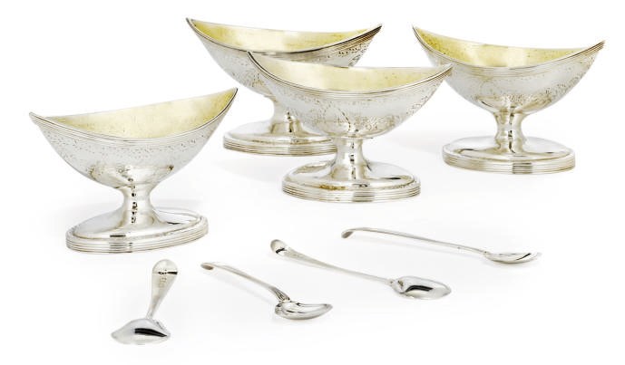 A SET OF FOUR GEORGE III IRISH SILVER SALTS