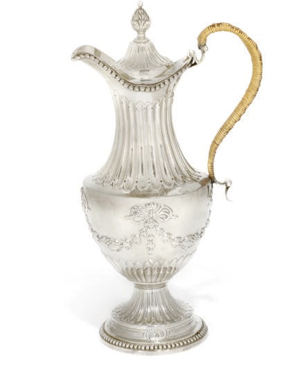 A GEORGE III SILVER HOT WATER JUG