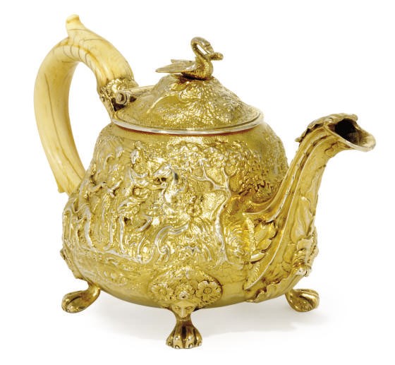 A GEORGE IV SILVER-GILT BACHELOR TEAPOT