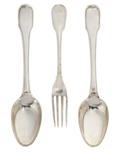 A RARE AND UNUSUAL SET OF TWELVE GEORGE II SILVER TABLESPOONS OF FIDDLE AND THREAD PATTERN