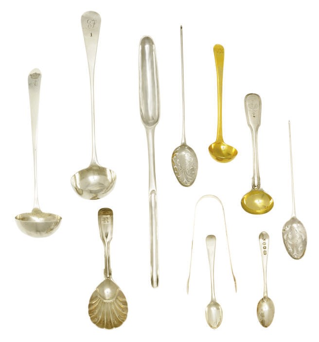 A GROUP OF 18TH AND 19TH CENTURY ENGLISH AND SCOTTISH SILVER FLATWARE