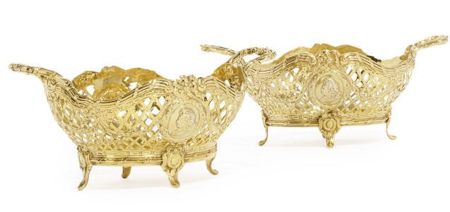 A PAIR OF GERMAN SILVER-GILT SWEET DISHES IN THE 18TH CENTURY FRENCH STYLE