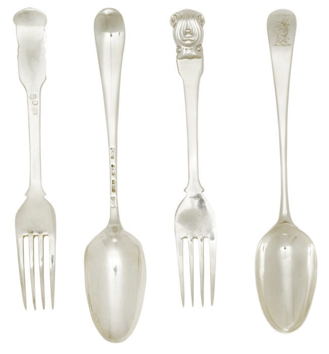A RARE SET OF SIX GEORGE III SILVER SINGLE-STRUCK DESSERT FORKS