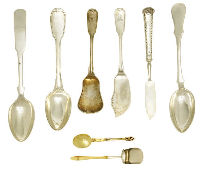 A MIXED GROUP OF 19TH CENTURY CONTINENTAL AND ENGLISH FLATWARE