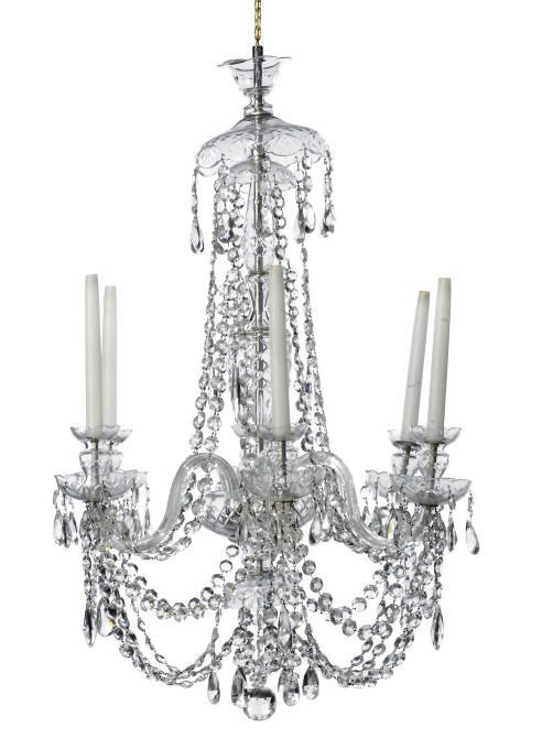 AN ENGLISH GLASS SIX-LIGHT CHANDELIER