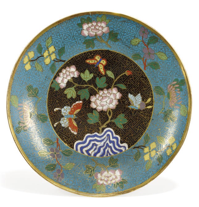 A CHINESE CLOISONNE ENAMELLED DISH