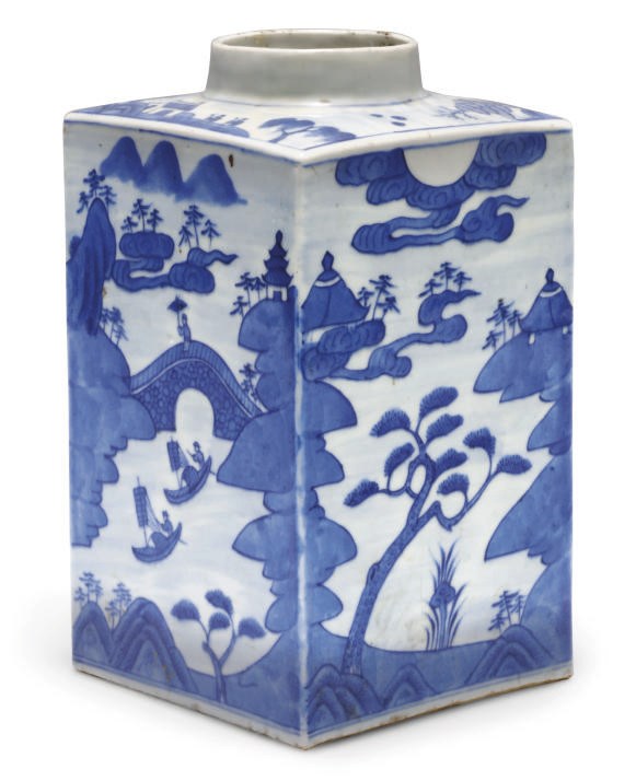 A Chinese blue and white square sectioned teacaddy