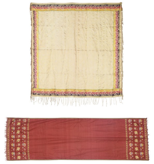 A MACCLESFIELD STOLE AND ANOTHER SILK SHAWL