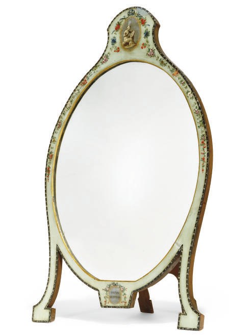 AN EDWARDIAN PAINTED WOOD DRESSING-TABLE MIRROR
