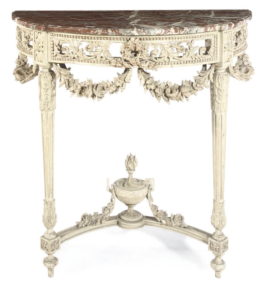 A PAINTED AND CARVED PINE CONSOLE TABLE