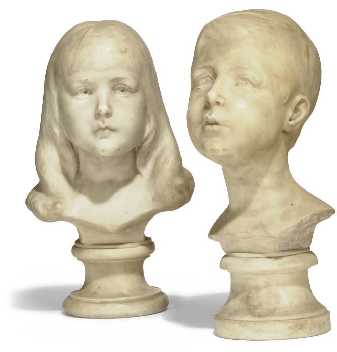 A PAIR OF ENGLISH WHITE MARBLE BUSTS OF FRANCESCA AND PHILIP DENMAN