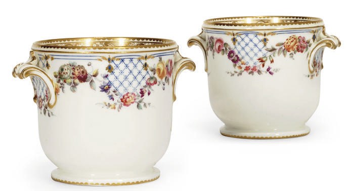 A PAIR OF MINTON TWO-HANDLED CACHE-POTS