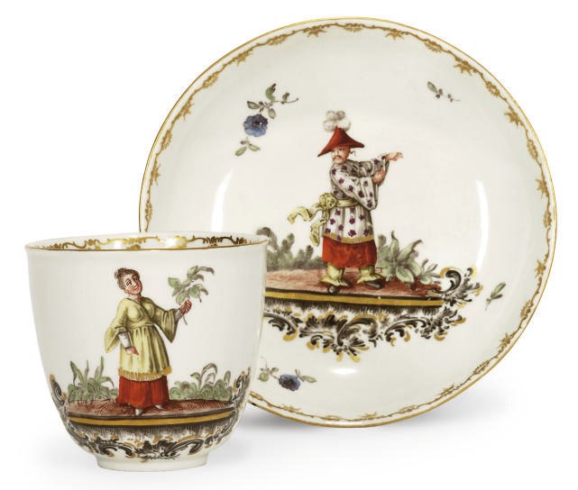 A HÖCHST CHINOISERIE CUP AND SAUCER