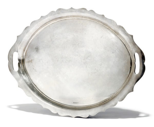 A SHAPED OVAL SILVER TRAY