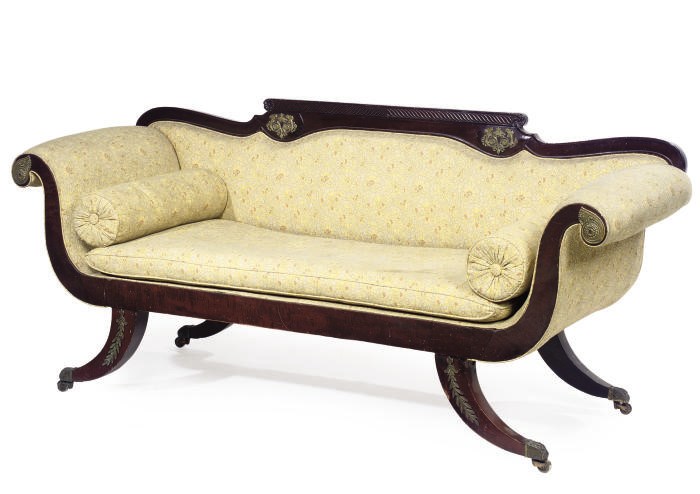 A REGENCY GILT-BRONZE MOUNTED MAHOGANY SOFA
