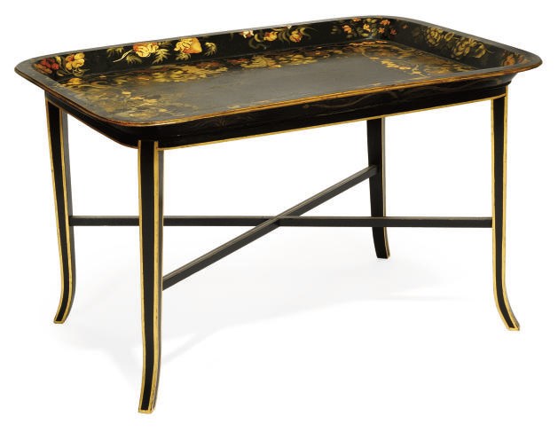 A REGENCY PAPIER-MACHÉ RECTANGULAR TRAY