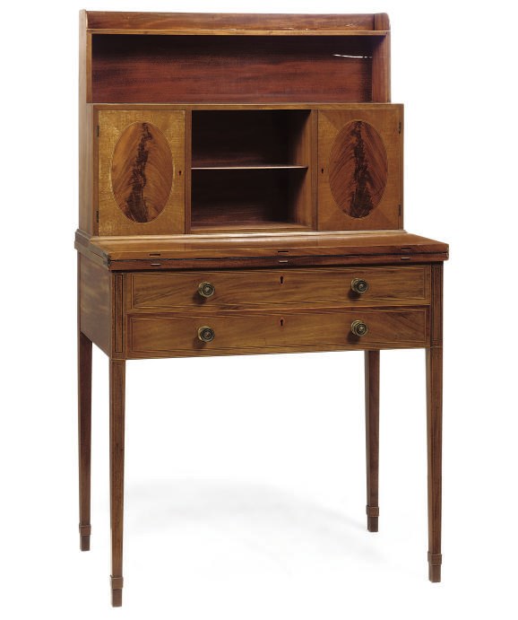 AN EDWARDIAN MAHOGANY BONHEUR DU JOUR