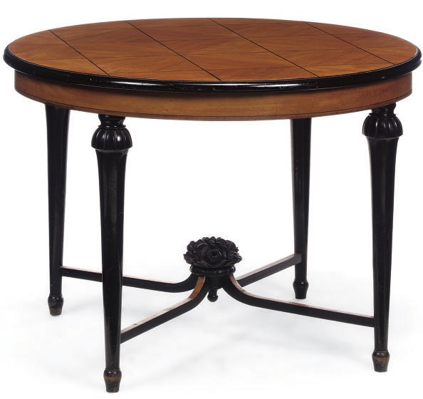 A SATINWOOD AND EBONISED CENTRE TABLE