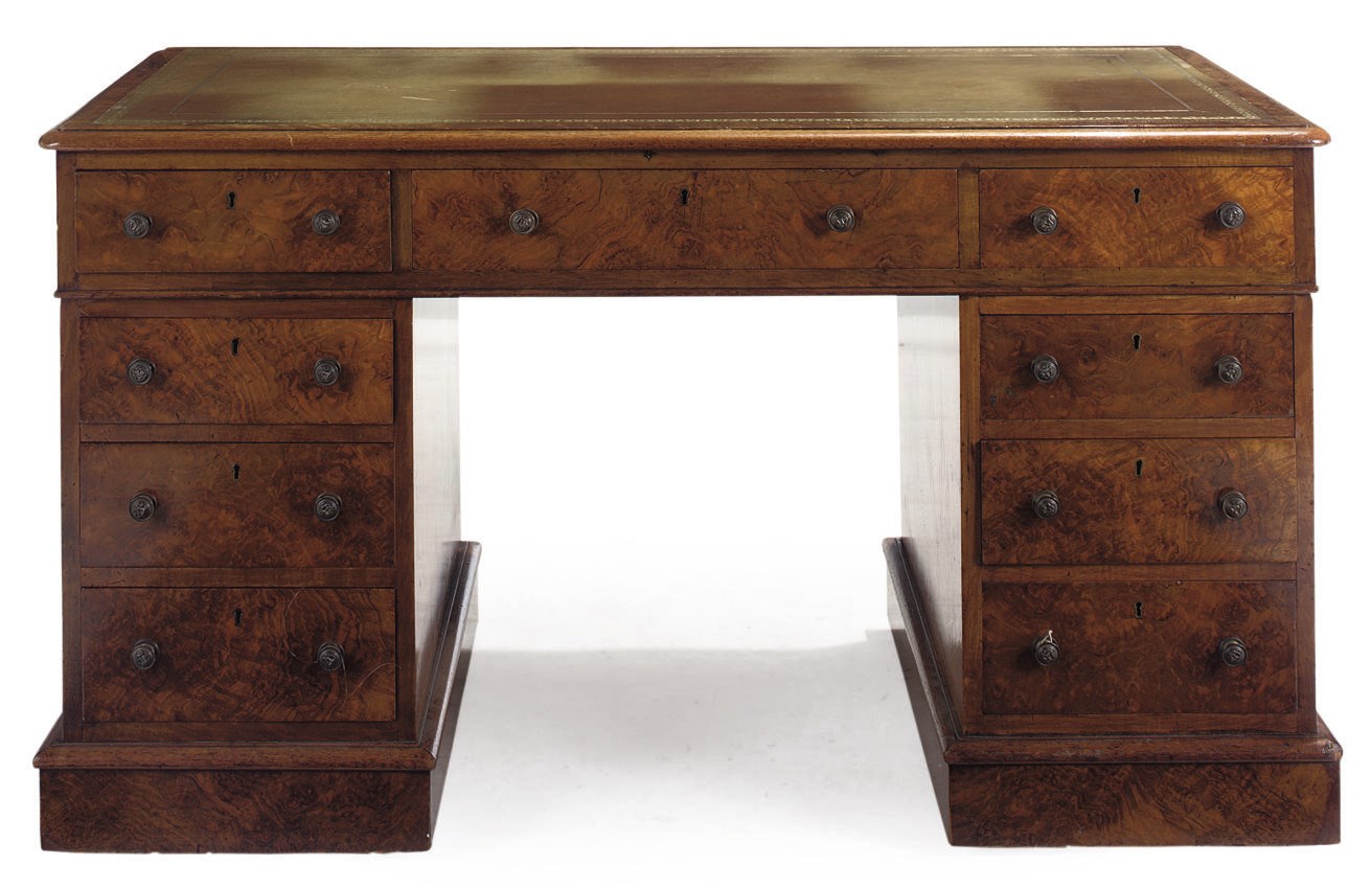 A MID VICTORIAN WALNUT PEDESTAL DESK