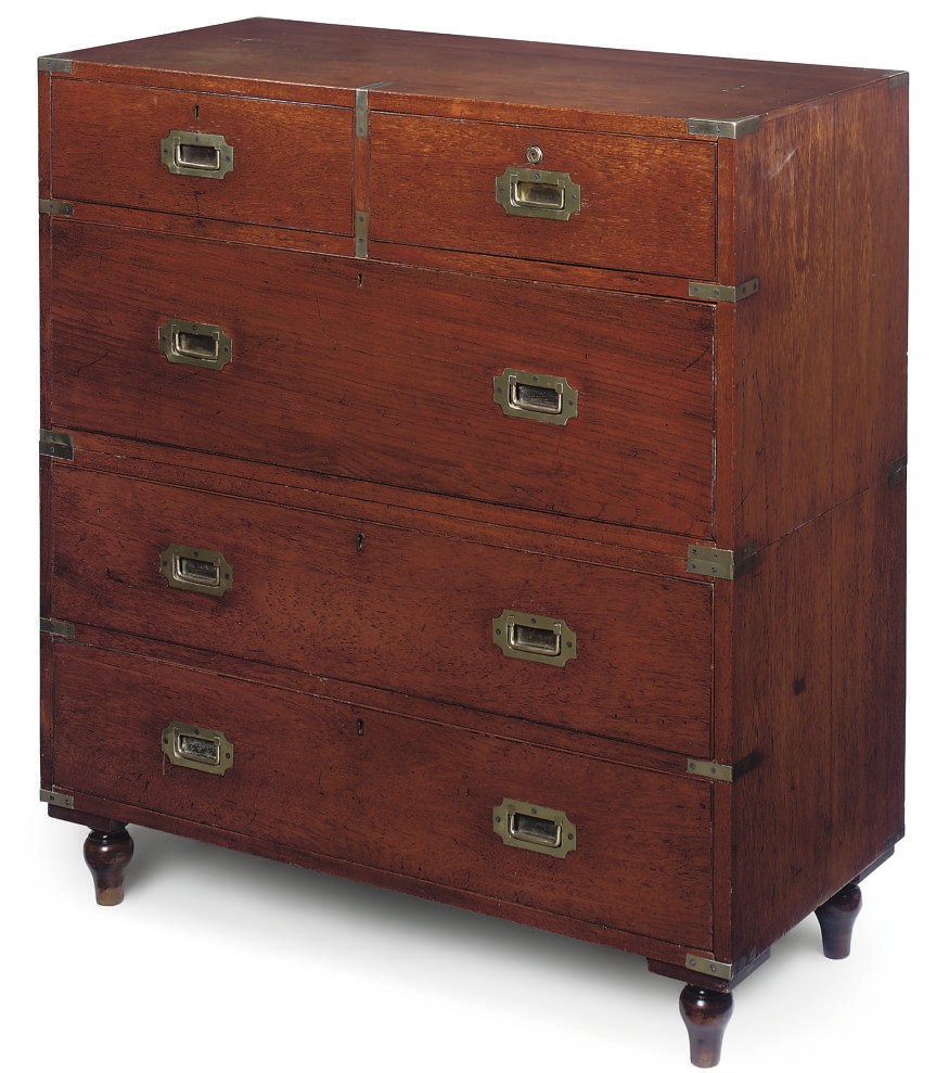 A VICTORIAN BRASS-MOUNTED TEAK CAMPAIGN CHEST