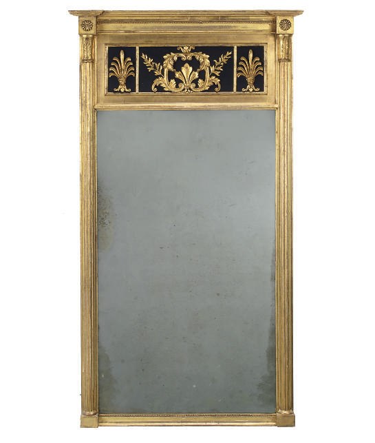 A REGENCY GILTWOOD AND EBONISED PIER MIRROR