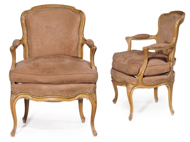 A PAIR OF BEECH FAUTEUILS