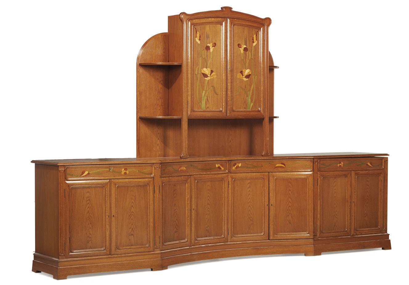 AN AMERICAN OAK AND MARQUETRY SIDEBOARD