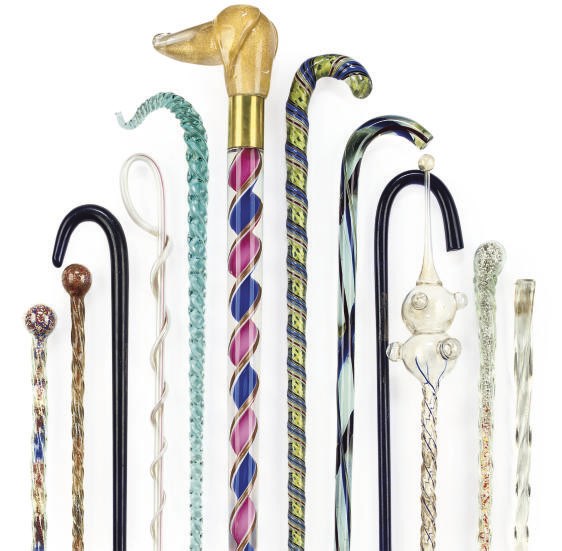 A COLLECTION OF ENGLISH GLASS WALKING STICKS