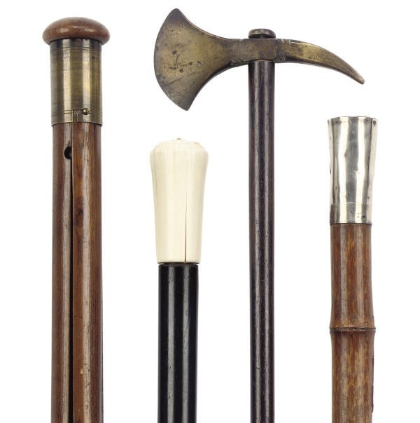 FOUR ENGLISH GADGET WALKING STICKS