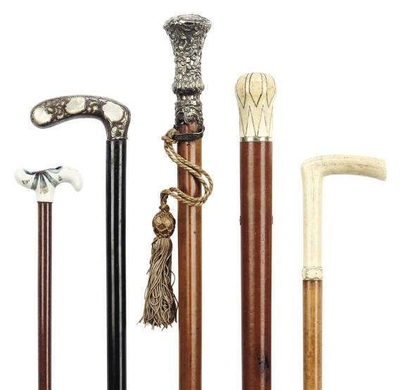 A COLLECTION OF FIVE ASSORTED WALKING STICKS