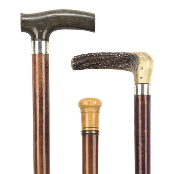 THREE ENGLISH MALACCA MEASURING GADGET STICKS