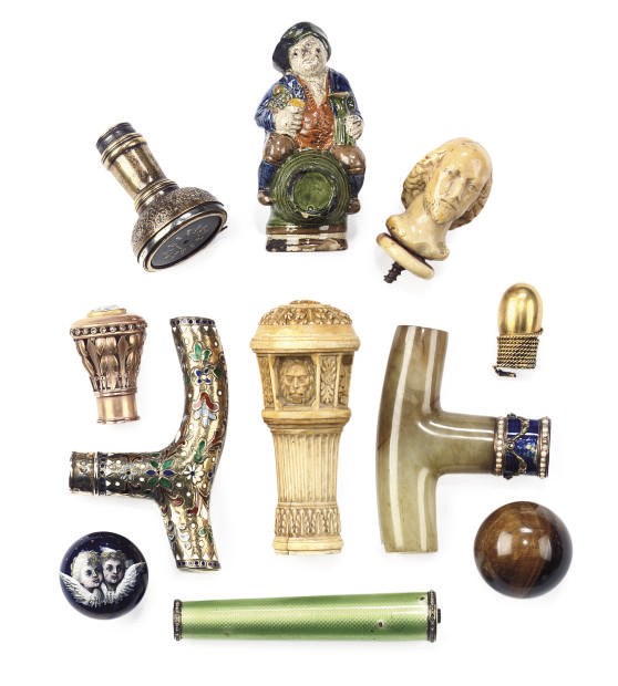 A COLLECTION OF ELEVEN ASSORTED WALKING STICK HANDLES