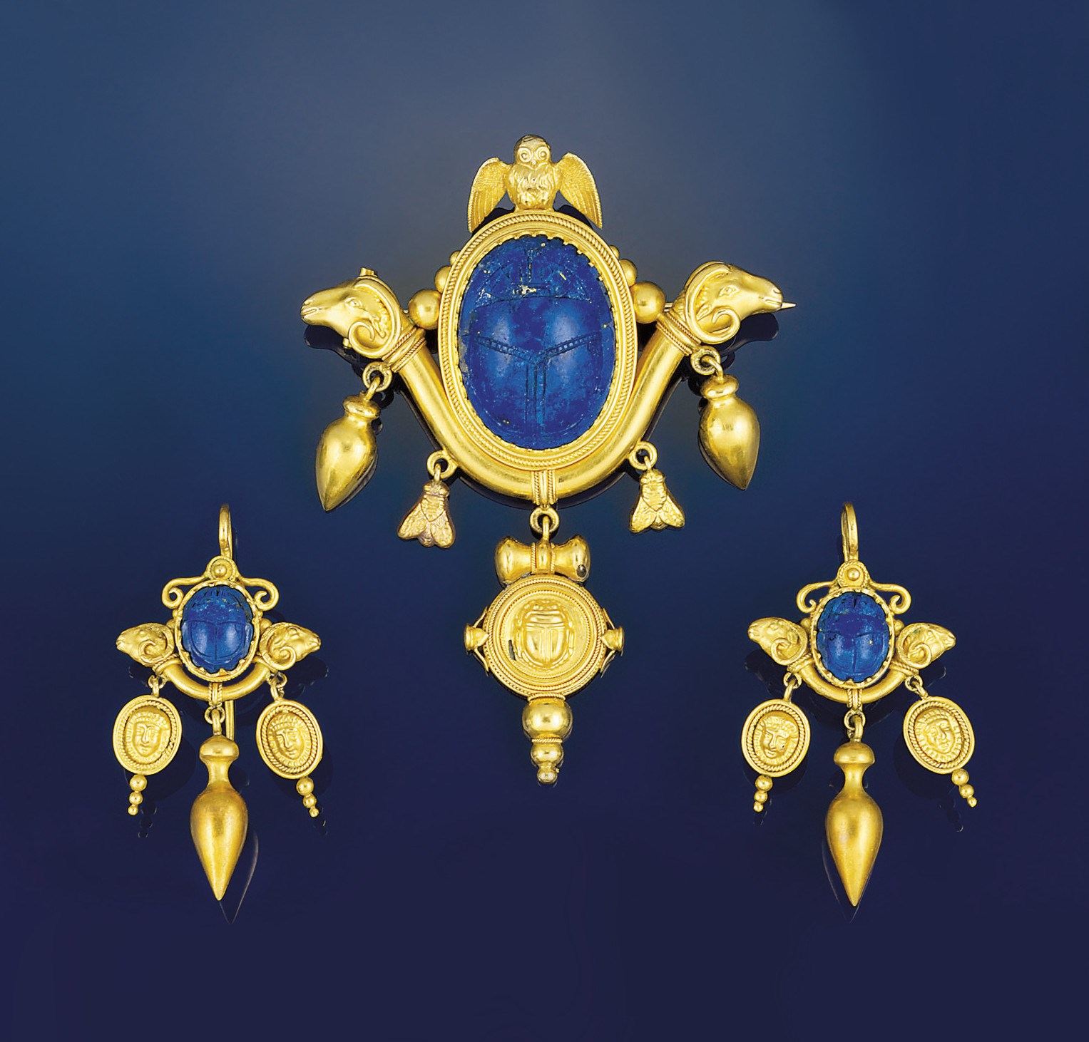 A 19th century gold and lapis lazuli archaeological revival demi-parure