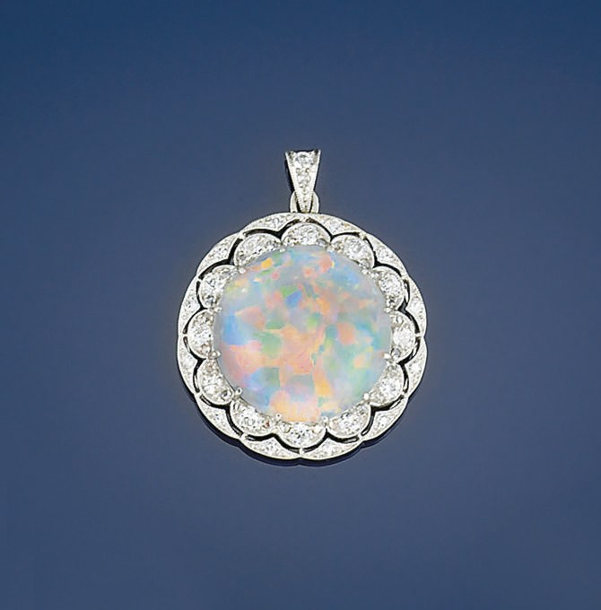 An opal and diamond pendant