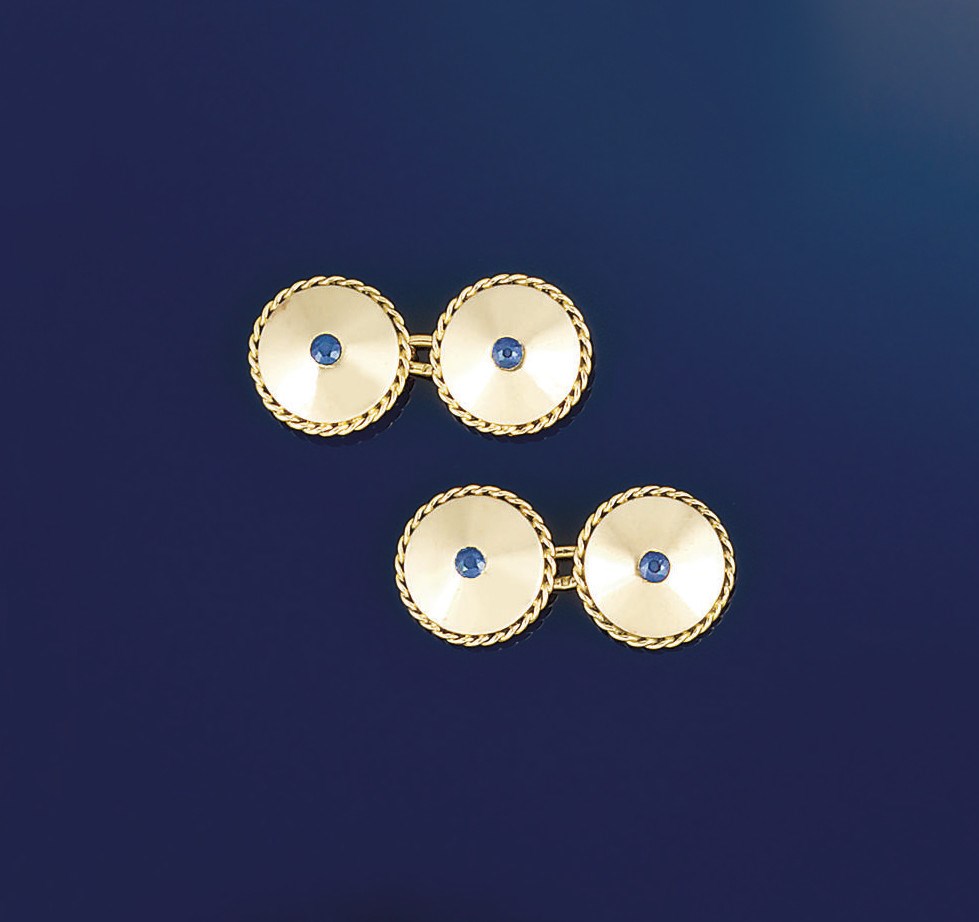 A pair of French gold and sapphire cufflinks, by Mellerio