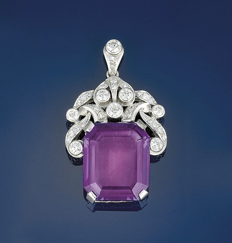 An amethyst and diamond pendant