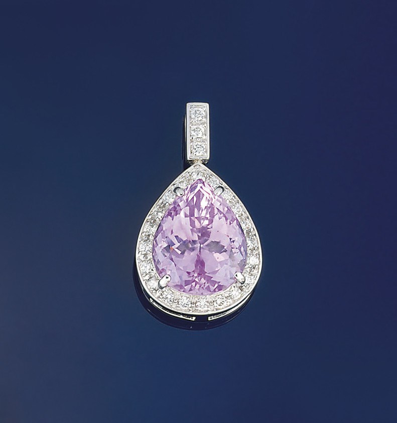 A kunzite and diamond pendant